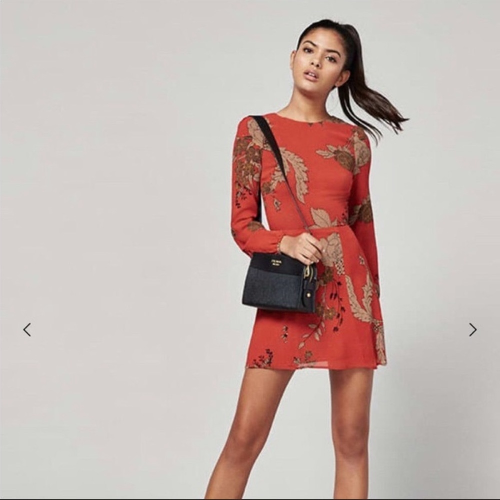 Reformation Red Floral Long-Sleeve Mini Dress